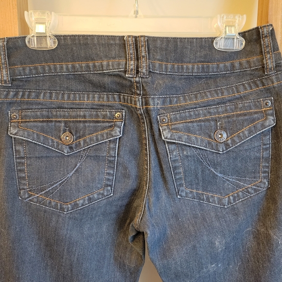 VINTAGE ELLE DARK DENIM WITH BROWN COPPER STITCHING BOOTCUT JEANS 4R - Picture 4 of 4